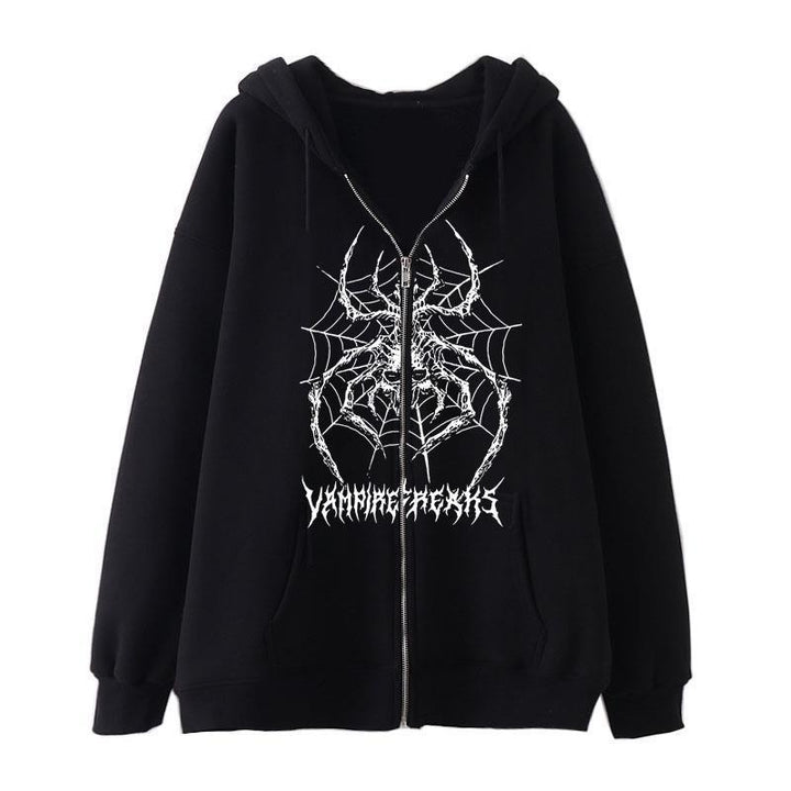 Damen Langarm Kapuzenjacke mit detailreichem Spinnenmotiv Drune