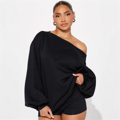 Damen lässiger Oversized Sweatpullover mit asymmetrischem Schnitt Drune