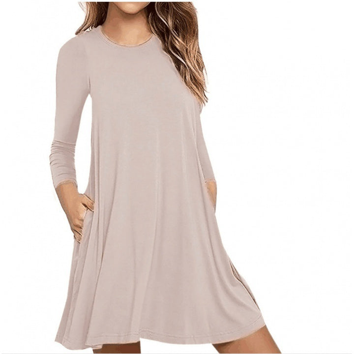 Damen Freizeitkleid mit Rundhalsausschnitt und praktischen Taschen Drune