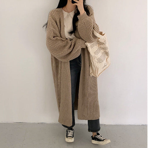 Damen Grobstrick Oversize Cardigan mit offenen Front und langen Ärmeln Drune