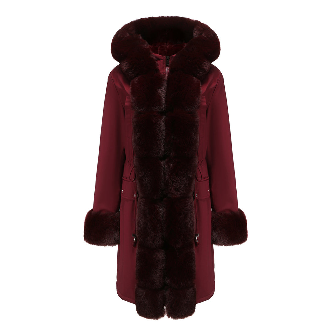Damen elegante Parkajacke mit luxuriösem Kunstfellbesatz Drune