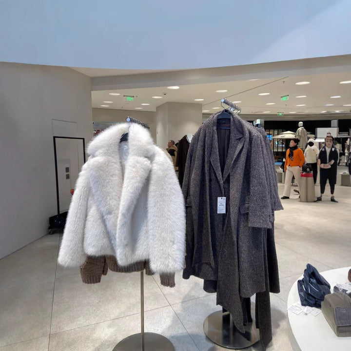 Damen kuschelige Oversize-Jacke mit auffälligem Kragen Drune