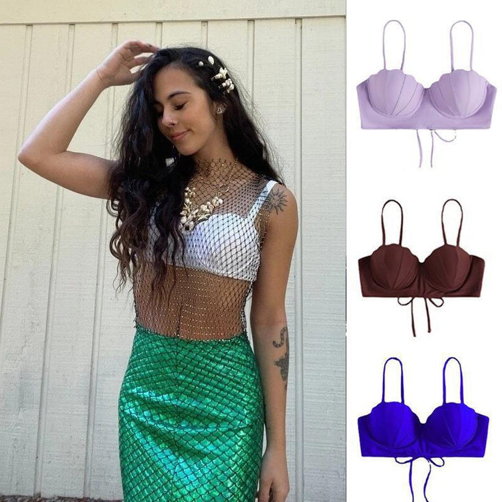 Damen Oberteil-Bikini mit dekorativen Schalen und verstellbaren Trägern Drune
