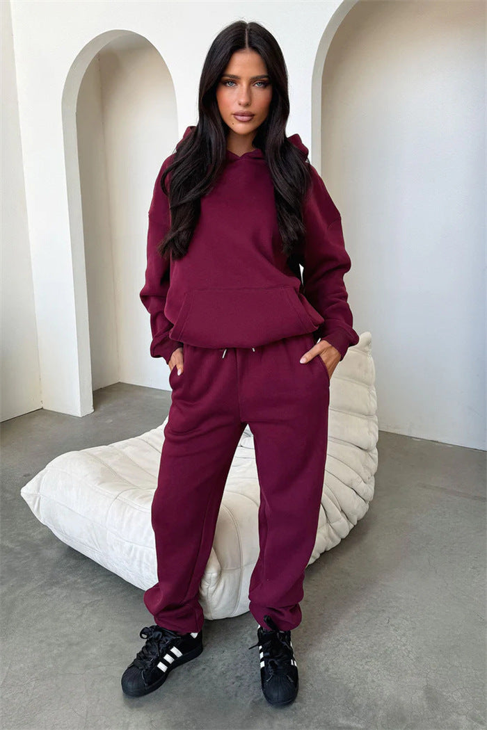 Damen Sportliches Loungewear-Set mit Kapuze und elastischem Bund Drune