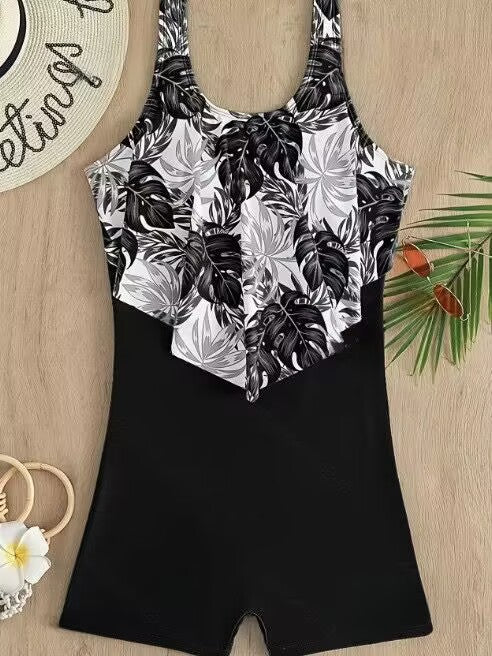 Damen Einteiliger Badeanzug mit floralem Oberteil Drune
