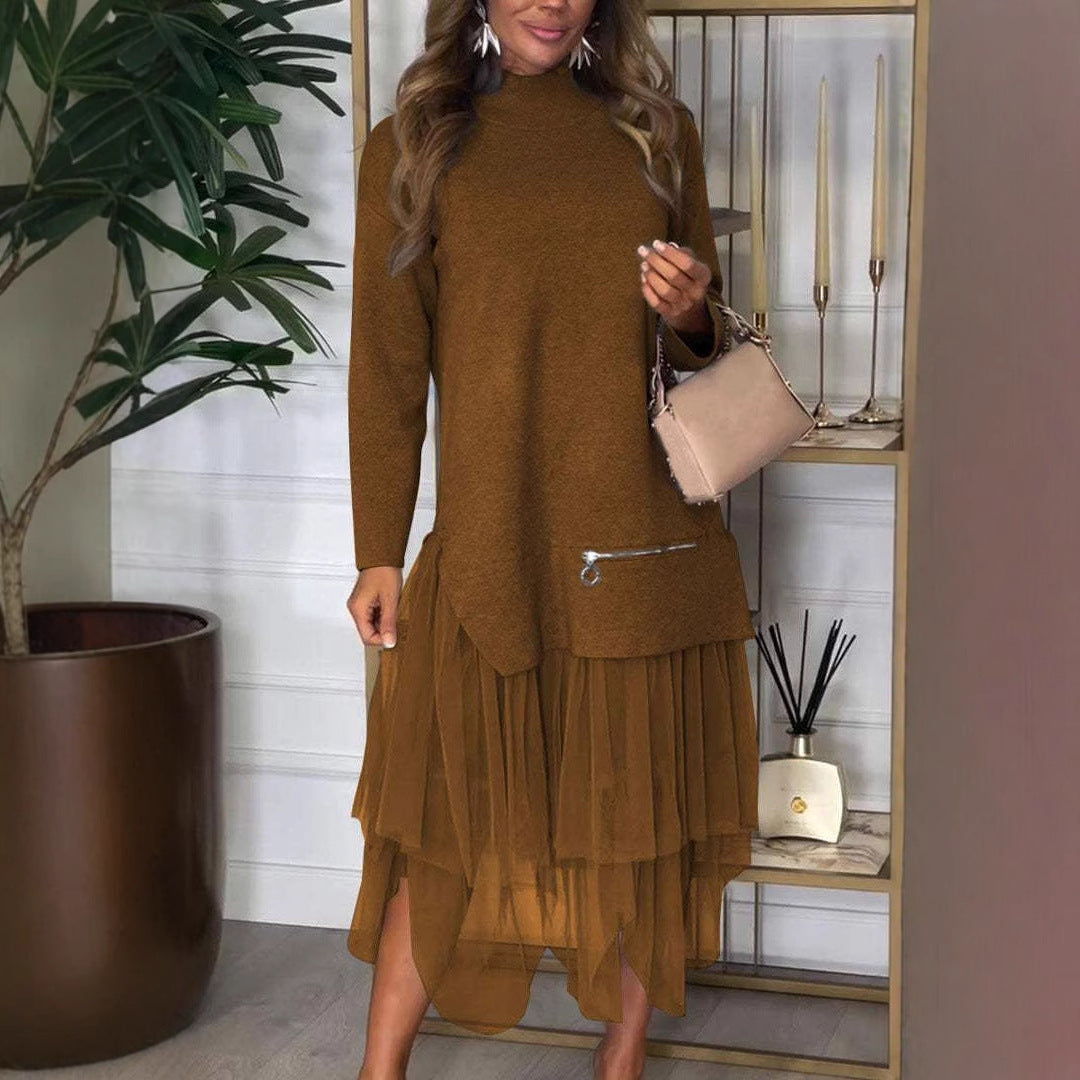 Damen Hoodie-Kleid mit Tüllokante Drune