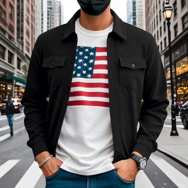 Herren nan Kord-Überhemdjacke mit aufgesetzten Brusttaschen, strukturierter Rippenqualität und durchgehender Knopfleiste Drune