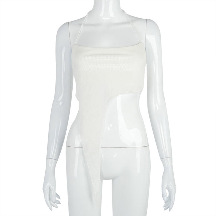 Damen asymmetrisches Crop-Top mit feinem Rippdesign und tiefem Ausschnitt Drune