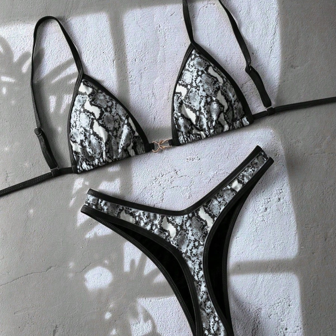 Damen verstellbarer Triangel-Bikini mit floraler Einfassung Drune