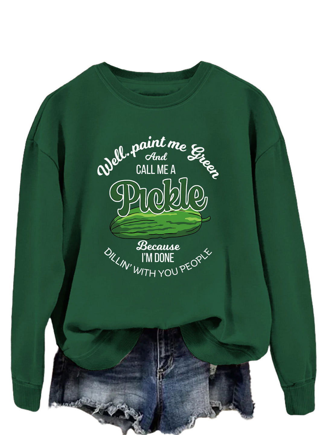 Damen Sweatshirt mit witzigem Gurkenmotiv und kreativem Druck Drune