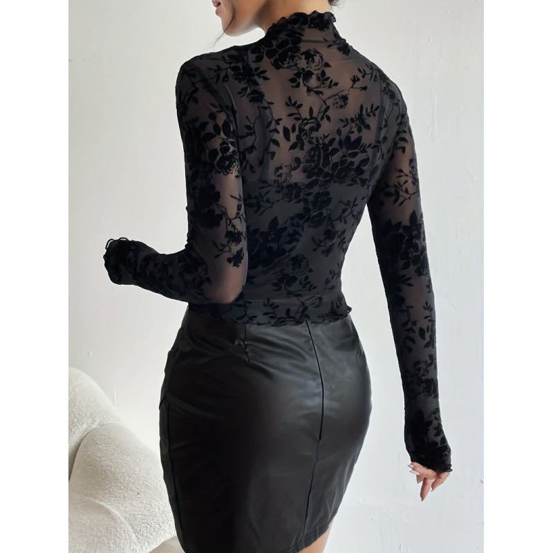 Damen Langarmshirt mit floralem Chiffon und transparenten Details Drune