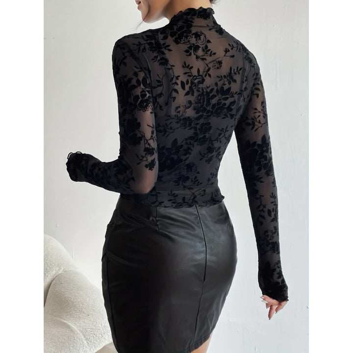 Damen Langarmshirt mit floralem Chiffon und transparenten Details Drune