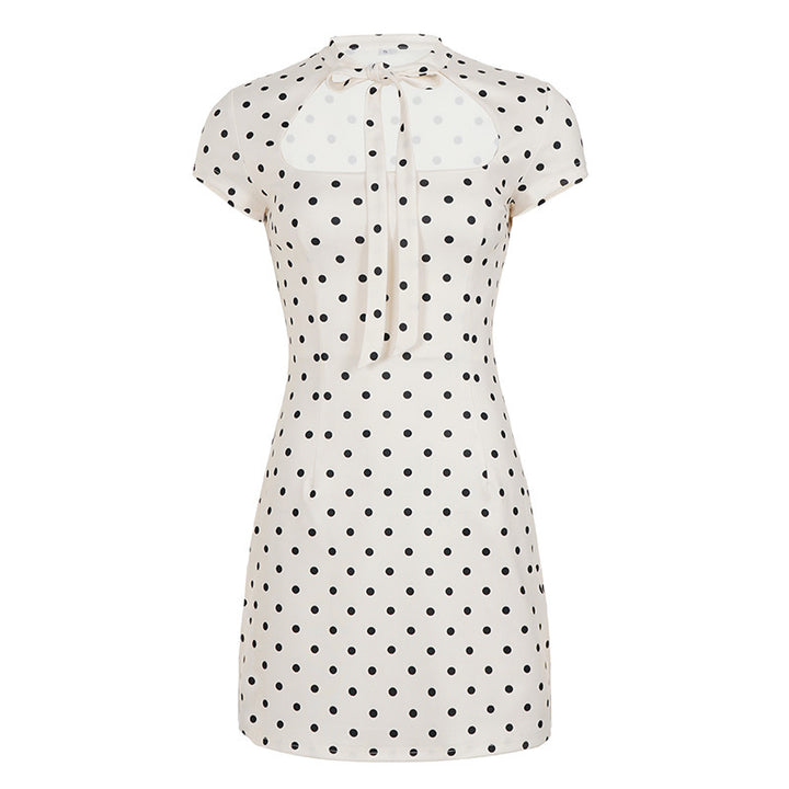 Damen Polka-Dots Minikleid mit modernem Kragen und verspieltem Schleifendetail Drune