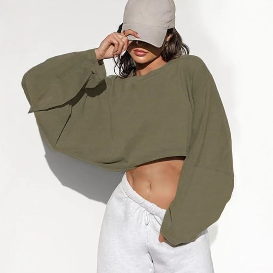 Damen cropped Sweatshirt mit voluminösen Ärmeln und lässigem Schnitt Drune
