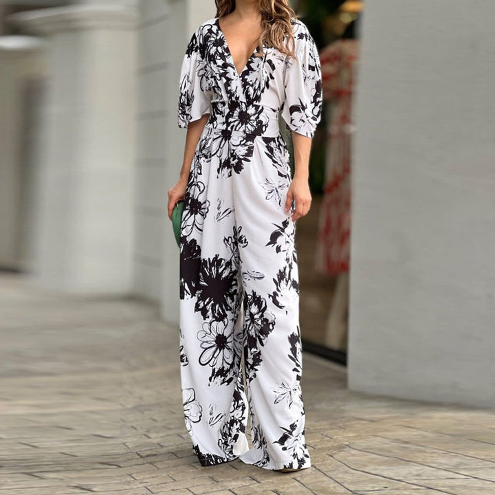 Damen Jumpsuit mit floralem Design und voluminösen Ärmeln Drune