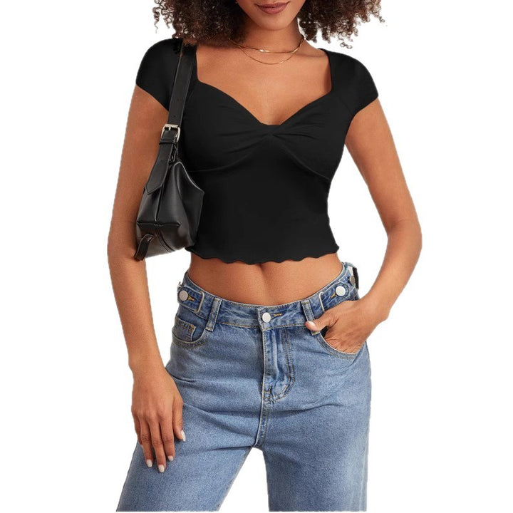 Damen Crop-Top mit herzförmigem Ausschnitt und Raffung Drune