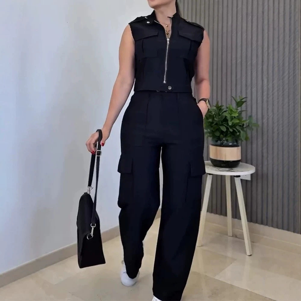 Damen Cargo-Jumpsuit mit kurzem Oberteil und praktischen Taschen Drune