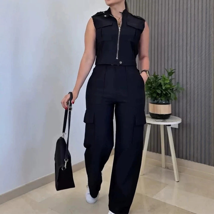 Damen Cargo-Jumpsuit mit kurzem Oberteil und praktischen Taschen Drune