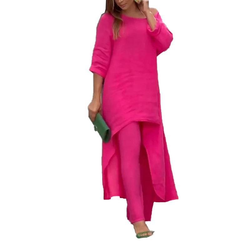 Damen luftiger Kaftan-Style Zweiteiler mit asymmetrischem Schnitt Drune