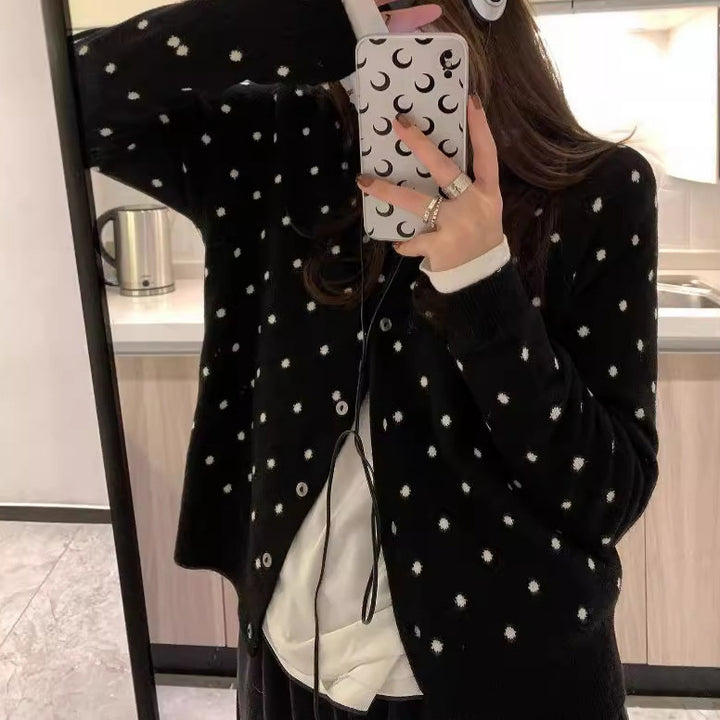 Damen modischer Strickcardigan mit Punkten Drune