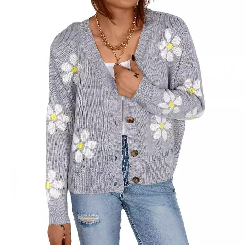 Damen Strickjacke mit floralen Applikationen Drune