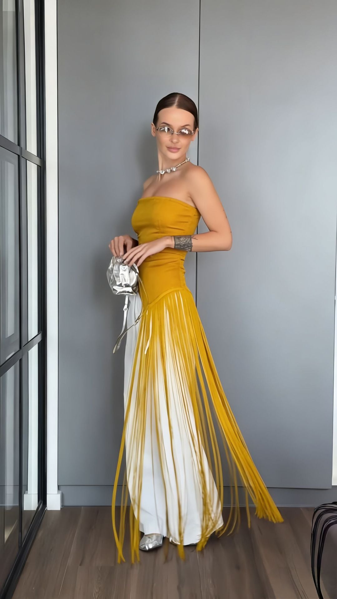 Damen Maxikleid mit schimmerndem Fransen-Design Drune
