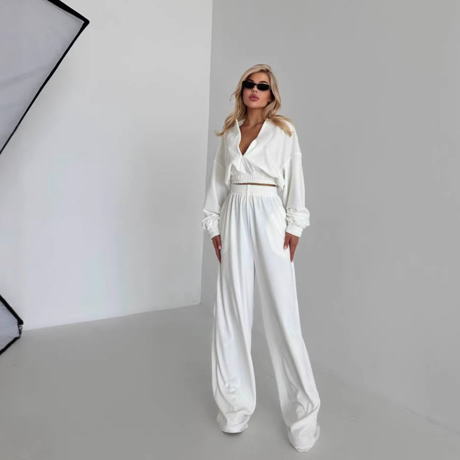 Damen lässiges Fleece Set mit weitem Oberteil und elastischer Hose Drune