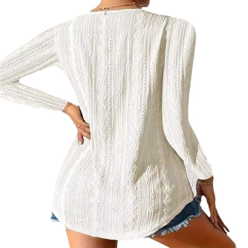 Damen Langarm Bluse mit strukturiertem Design und Knopfdetails Drune