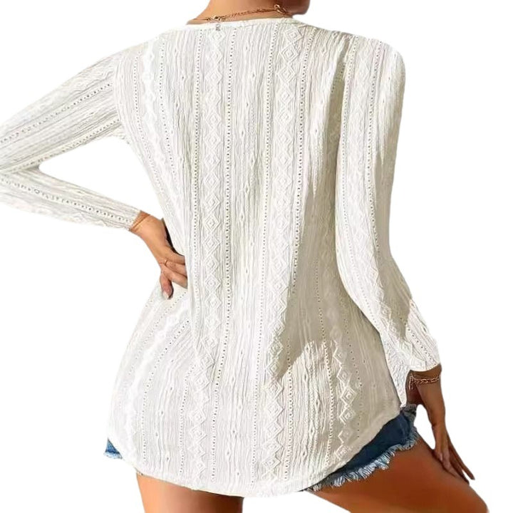 Damen Langarm Bluse mit strukturiertem Design und Knopfdetails Drune