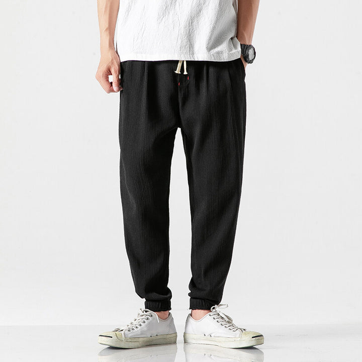 Herren nan leichte Leinenhose mit Tunnelzug und elastischen Bündchen Drune