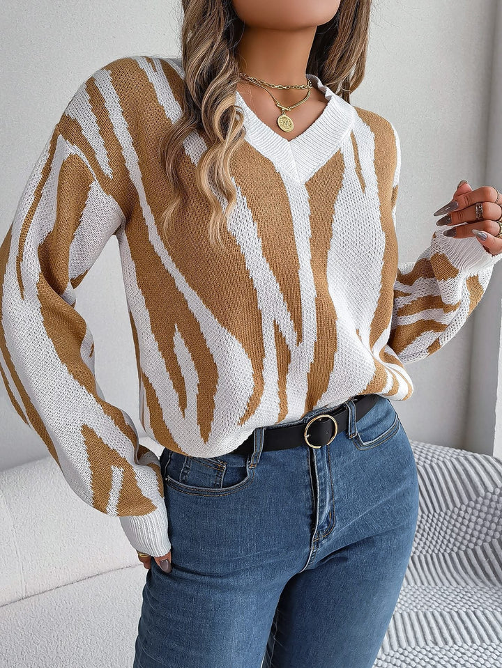 Drune | Strickpullover mit Muster V-ausschnitt Design Trendy und Bequem