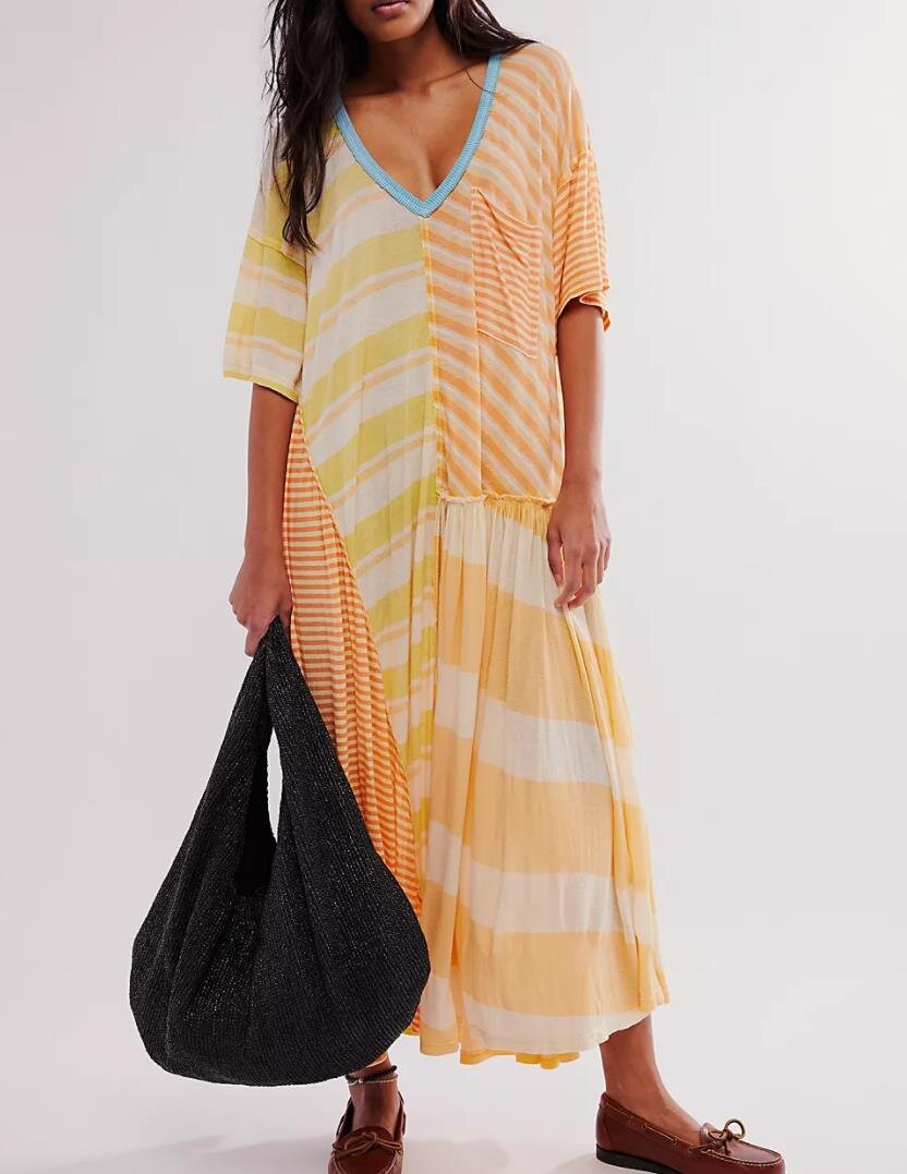 Damen Maxikleid mit modischem Streifenmix und lässigem Schnitt Drune