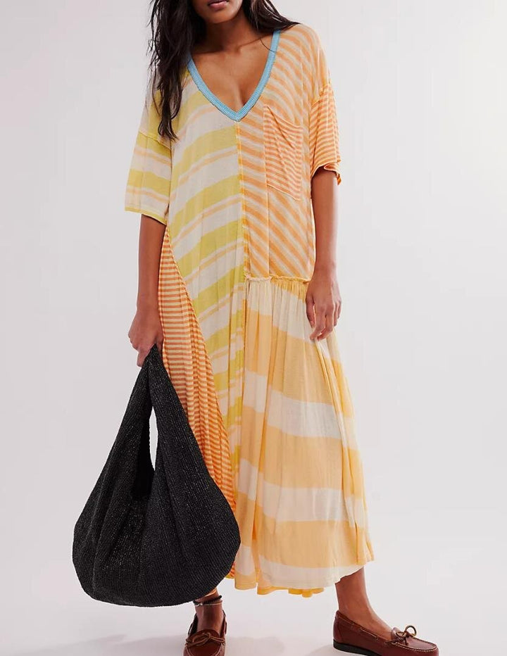 Damen Maxikleid mit modischem Streifenmix und lässigem Schnitt Drune