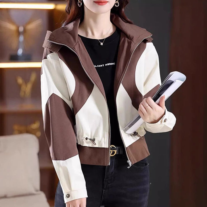 Damen modische Übergangsjacke mit Kapuze und kontrastierendem Design Drune