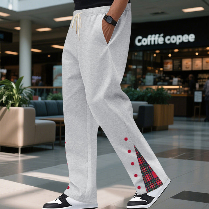 Herren nan Relax-Freizeithose mit Druckknopf-Seitenschlitzen und Tartan-Karo-Einsatz Drune