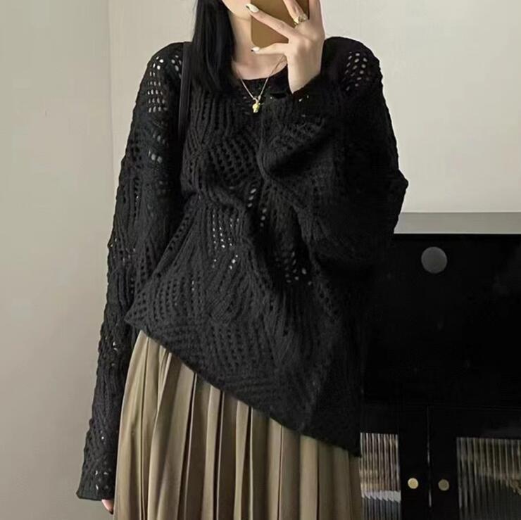 Damen Grobstrick Pullover mit innovativem Lochmuster und lässigem Schnitt Drune