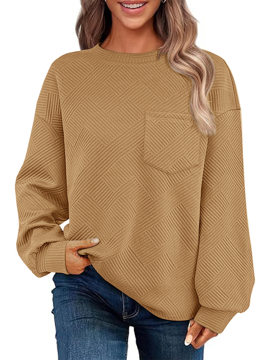 Damen lässiger Pullover mit strukturiertem Muster Drune