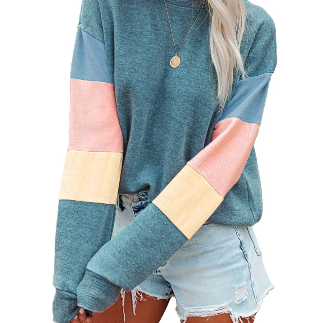Damen Lässiger Pullover mit Farbblockdesign und hohem Kragen Drune