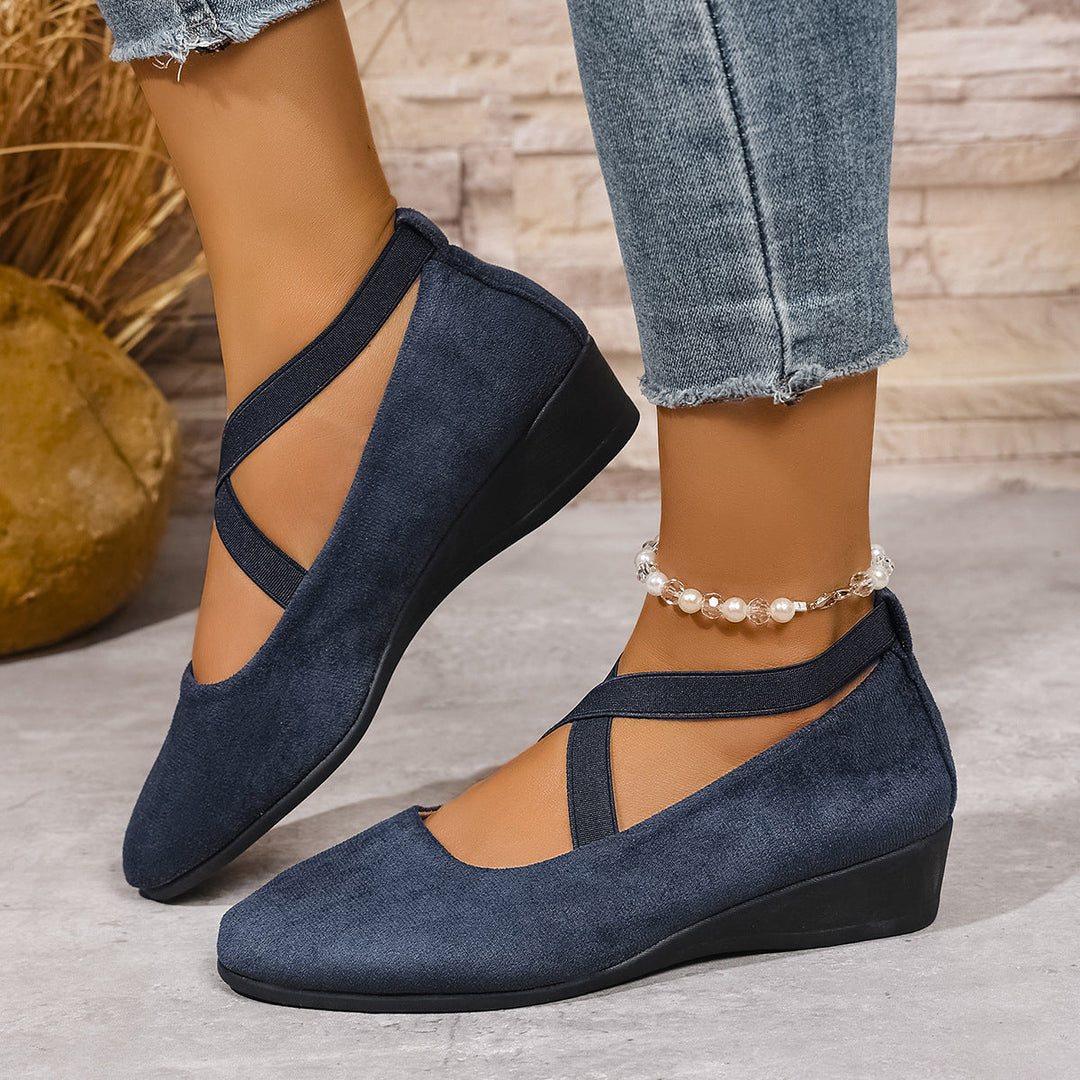 Damen Wedge-Ballerinas mit elastischem Kreuzband-Design und rutschfester Sohle Drune