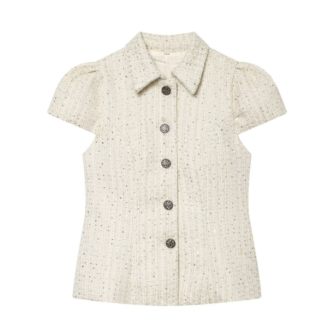 Damen elegante Bluse mit strukturiertem Gewebe und dekorativen Knöpfen Drune