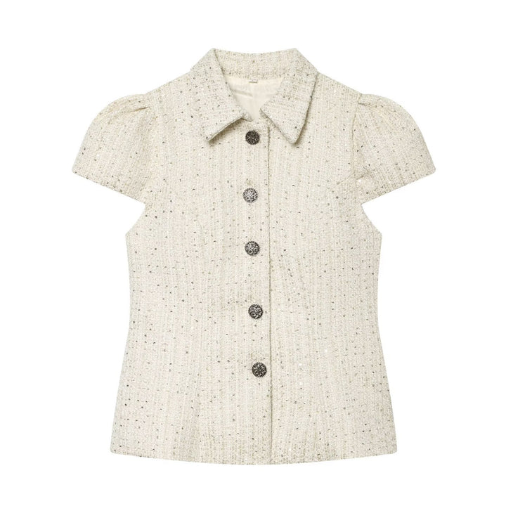 Damen elegante Bluse mit strukturiertem Gewebe und dekorativen Knöpfen Drune