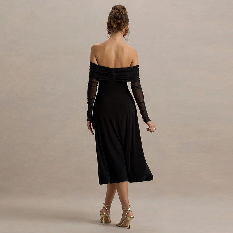 Damen Off-Shoulder Maxikleid mit eleganten Rüschen Drune
