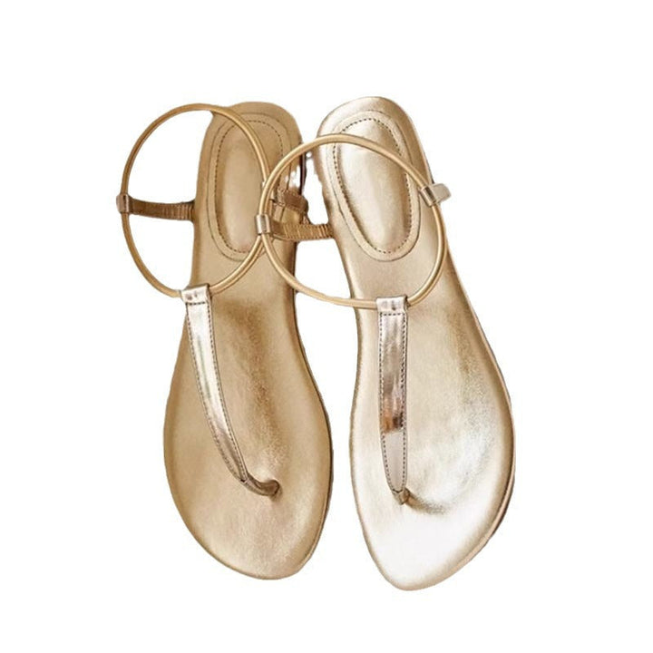 Damen Elegante Zehentrenner-Sandalen mit glänzendem Riemendesign Drune