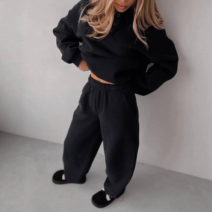 Damen lässiger Poloshirt und weite Jogginghose Set Drune