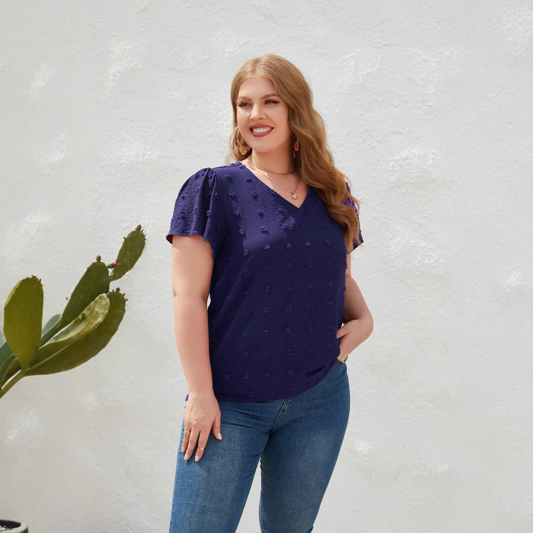 Damen Leichtes V-Ausschnitt T-Shirt mit strukturiertem Design Drune