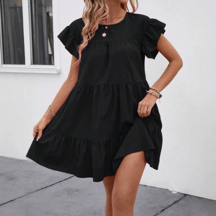 Damen luftiges Minikleid mit voluminösem Volant und lässigem Schnitt Drune