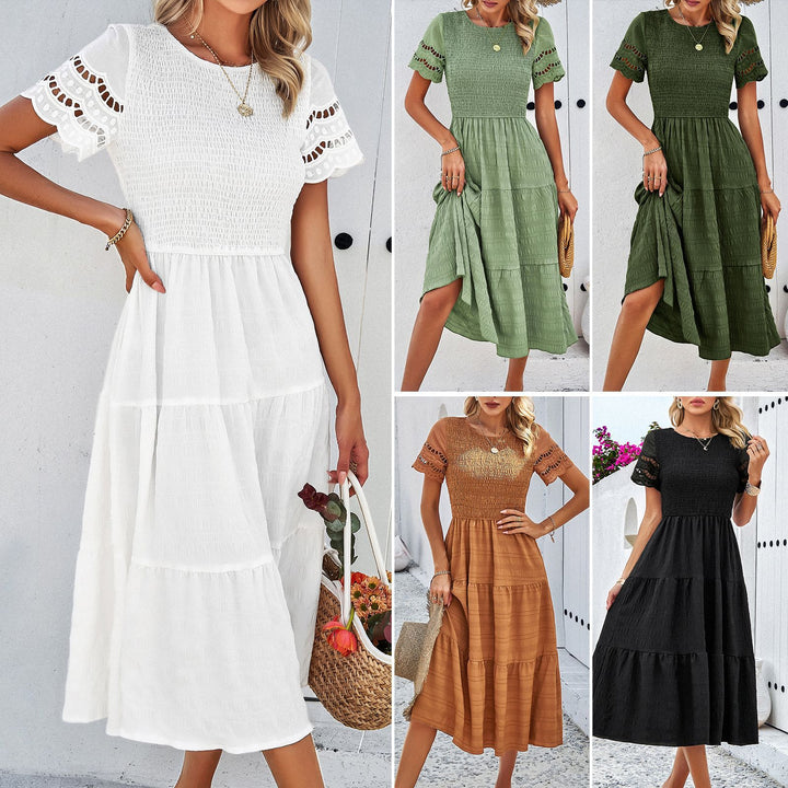 Damen Midikleid mit Puffärmeln und elastischem Oberteil Drune