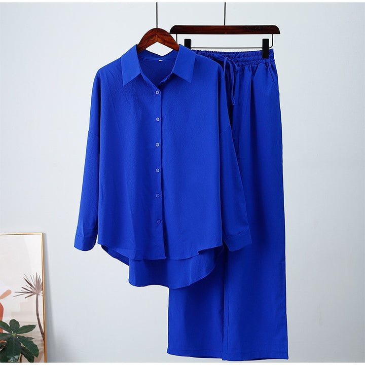 Damen nan lockeres zweiteiliges Lounge-Set mit Oversize-Hemd und elastischer Bundhose Drune