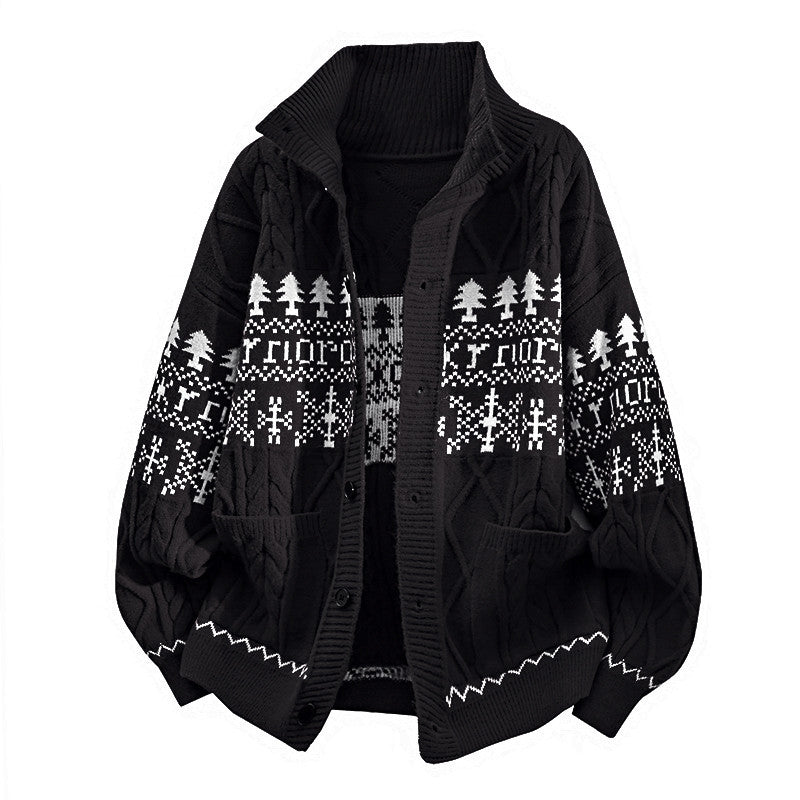 Damen nan gestrickter Norweger-Cardigan mit Stehkragen, Zopfmuster und aufgesetzten Taschen Drune