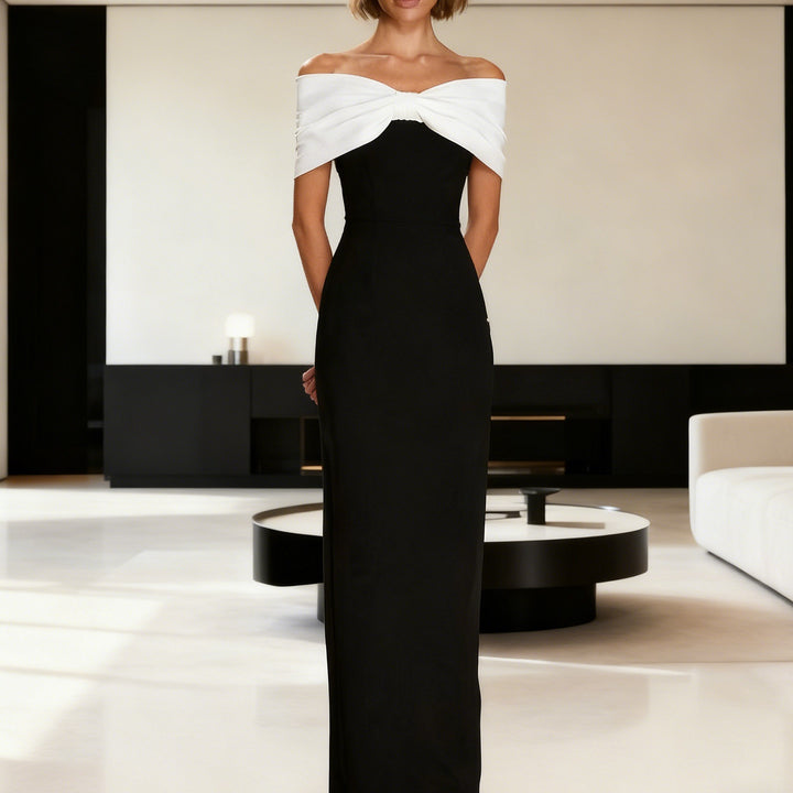 Damen Elegantes Maxikleid mit schulterfreiem Design und tailliertem Schnitt Drune